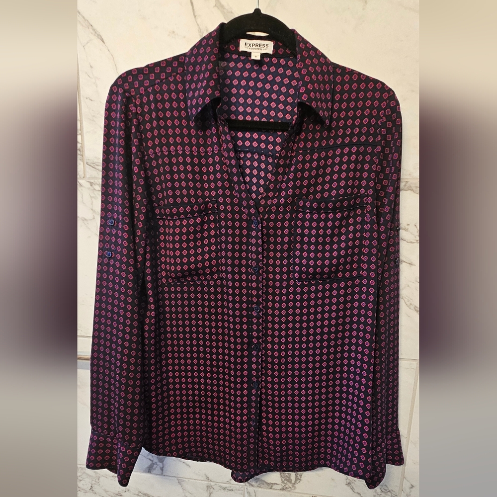 Express Diamond Blue Pink Portofino Shirt